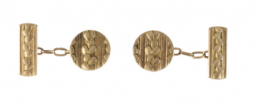 Gemelos Art-Decó con decoración grabada en pieza circular y