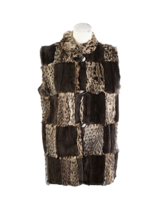 Chaleco vintage de piel de nutria y gato montés combinados 