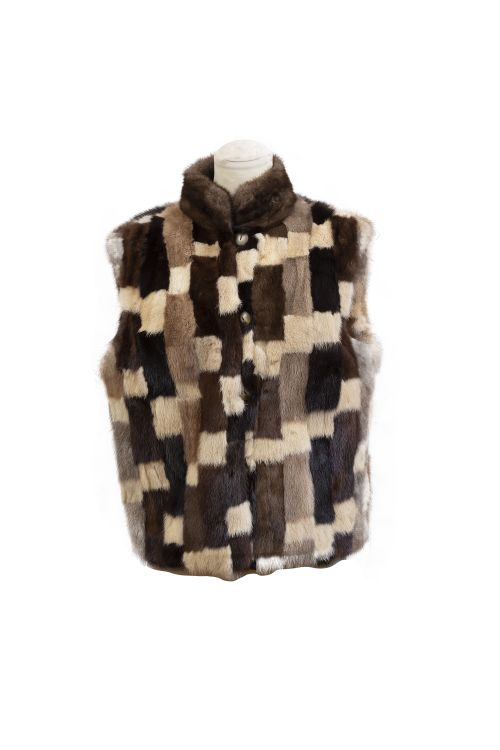 Chaleco de pelo de visón de varios colores en cuadrados con