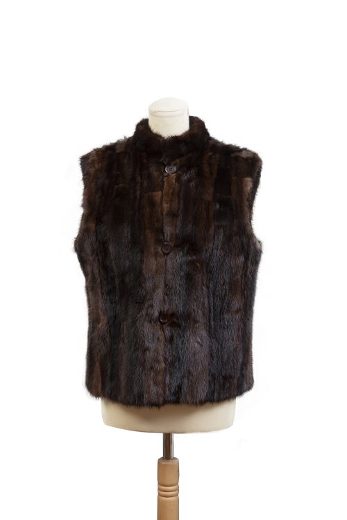 Chaleco de piel de visón en dos tonos de marrón ocuro con t