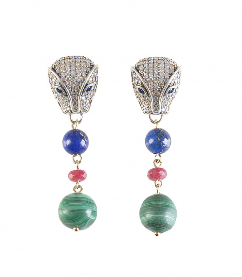 Pendientes largos en plata con diseño de cabeza de felino d