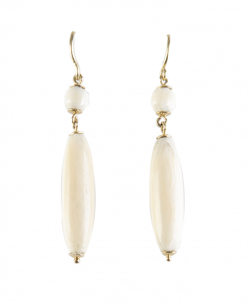 Pendientes largos de marfil estilo Art-Decó con gran gota q