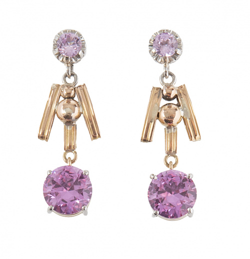 Pendientes largos estilo Art-Decó con rosas de Francia circ