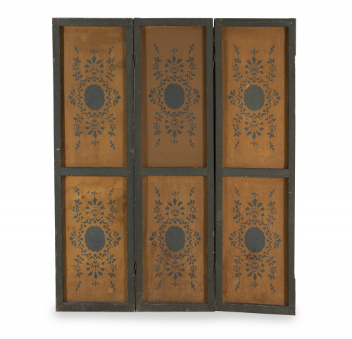 Biombo de cinco hojas con escena cinegética pintada al óleo