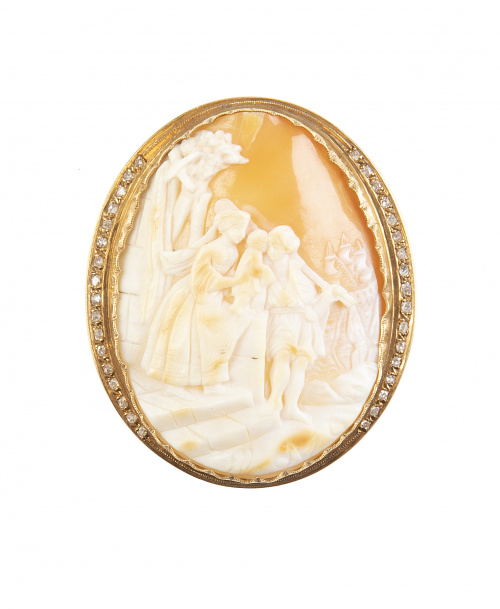 Broche colgante S. XIX con camafeo de escena galante tallad