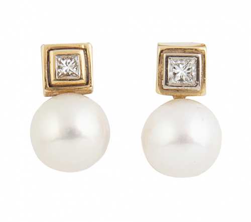 Pendientes tu y yo con perla cultivada y diamante talla pri