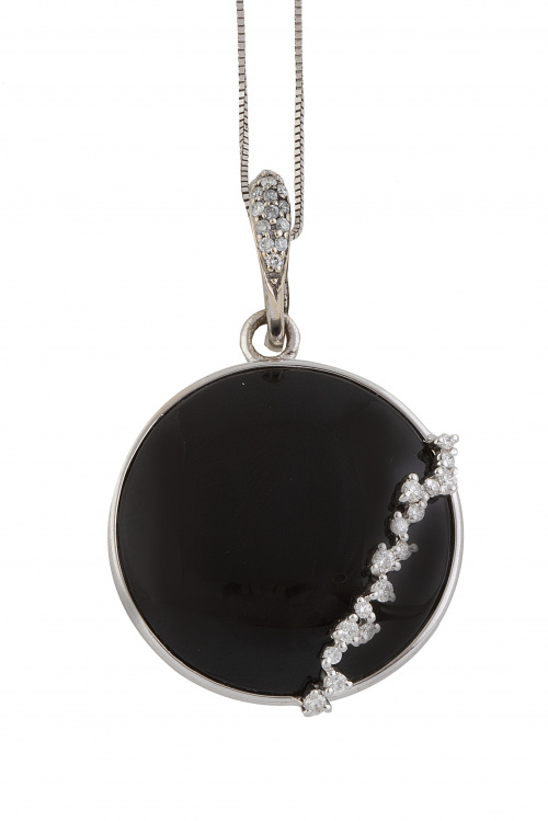 Colgante circular de ónix con línea de brillantes en zig-za