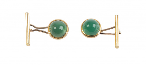 Gemelos años 30 con cabujón de crisoprasa con marco y barri