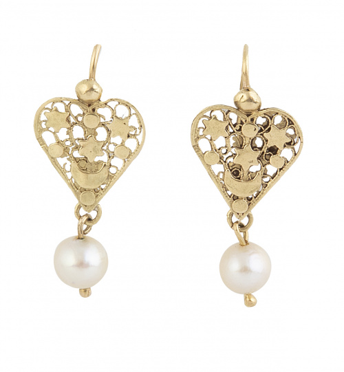 Pendientes largos con perlas colgantes de corazón con decor