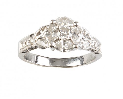 Sortija de brillantes con diseño de flor, con brillante cen