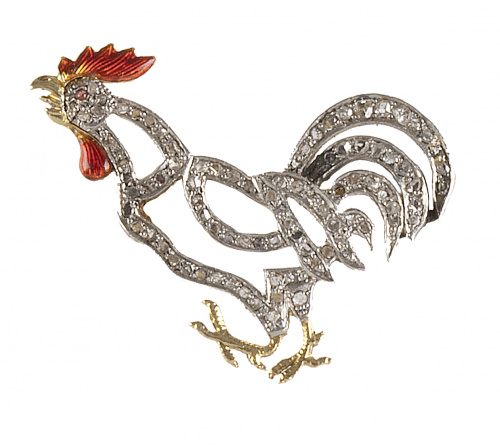 Broche de gallo pp S. XX con diseño calado realizado con di