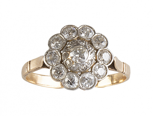 Sortija rosetón de brillantes de talla antigua c.1930, con 