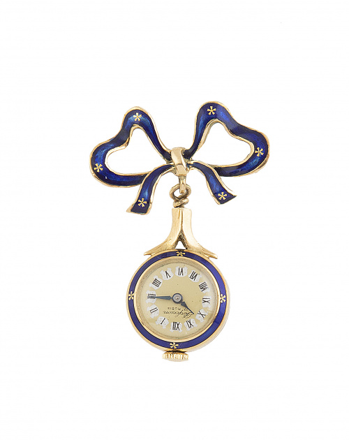 Reloj colgante que pende de lazo con decoración de esmalte 