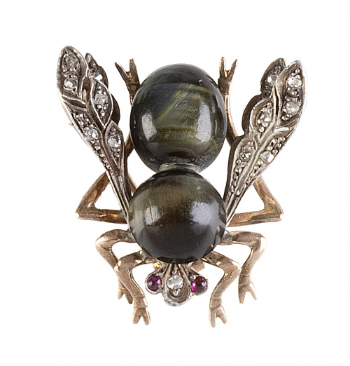 Broche años 50 con diseño de abejorro, con cuerpo de piedra