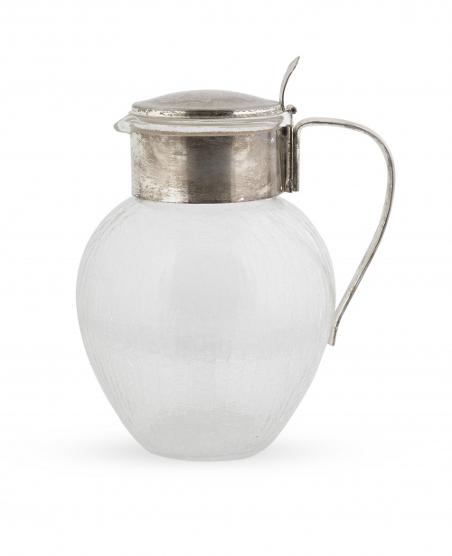 Jarro con tapa de cristal "frosted" y metal plateado.S. X