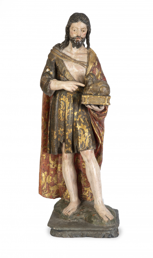 San Juan Bautista y el cordero.Escultura en madera tallad