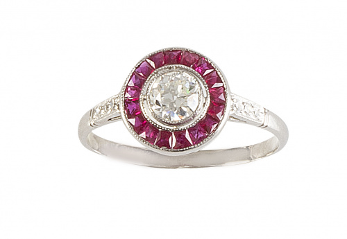 Sortija ojo de perdiz con un brillante de 0,42 ct aprox en 