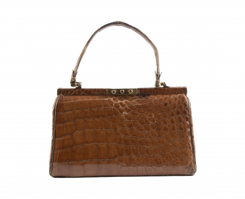 Bolso de piel de cocodrilo color marrón color camel oscuro,