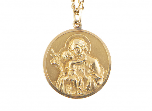 Medalla colgante de San José y Niño Jesús, con cadena