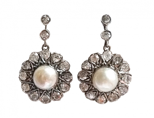 Pendientes colgantes Victorianos S. XIX con perlas naturale