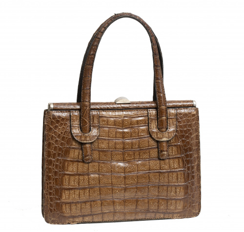Bolso vintage años 60 en piel de cocodrilo color tabaco con