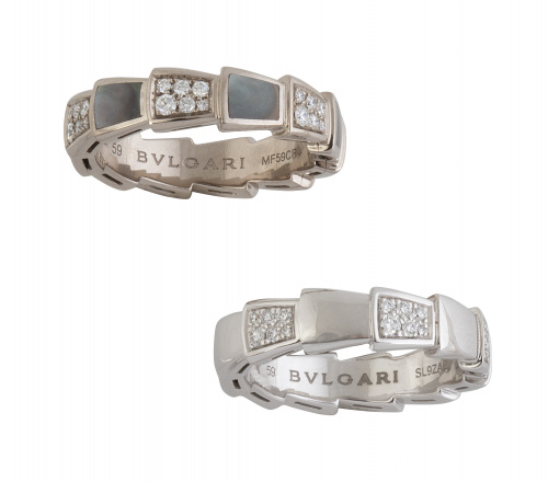 Conjunto de dos sortijas BULGARI VIPER de oro blanco y bril