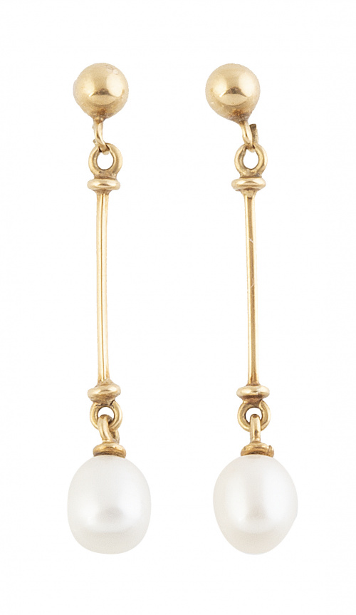 Pendientes largos con perlitas ovoides colgantes de barrita