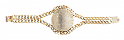 Pulsera años 50 con gran moneda central de un dólar america