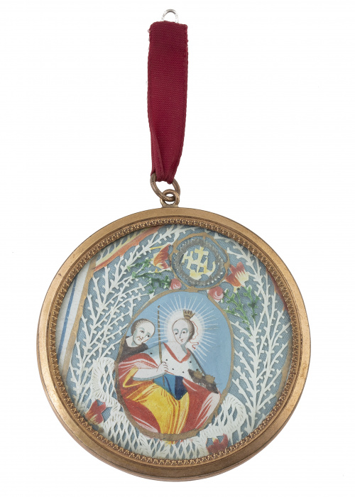 Santa Isabel de Hungría.Medalla devocional de papel pinta