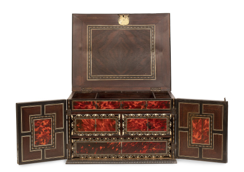 Escritorio de madera de ébano, hueso, carey y marquetería d