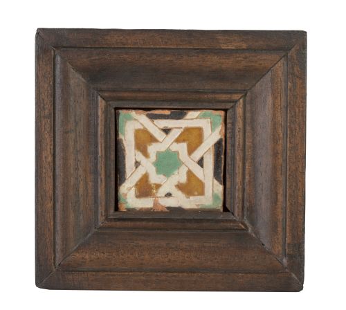 Azulejo de cerámica vidriada en verde, ocre, melado blanco 