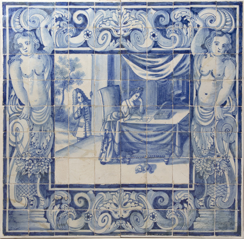 Panel de azulejos Don Joao de cerámica esmaltada en azul co