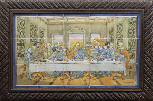 "La última cena".Panel de quince azulejos de cerámica esm