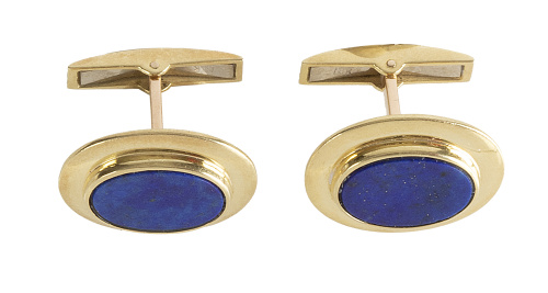 Gemelos ovales de lapislázuli con marco de oro