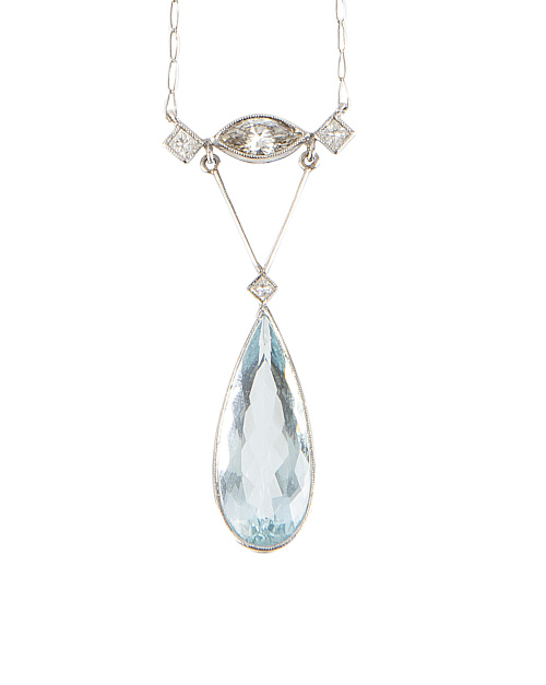 Pendentif estilo Belle Epoque con perilla de aguamarina que