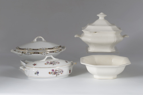 Sopera y ensaladera en loza esmaltada en blanco, Pickman, S