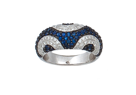 Sortija con diseño de aro bombée de pavé de zafiros combina