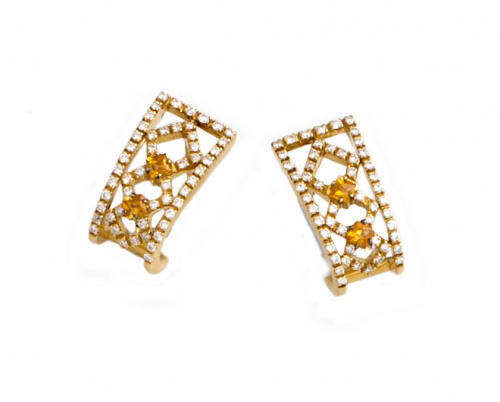 Pendientes de citrinos y brillantes en bandas caladas dibuj