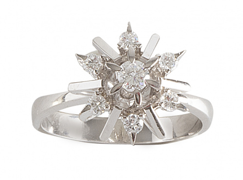 Sortija rosetón de brillantes en montura de garras geométri