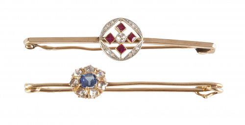 Lote de dos broches alfiler de pp. S. XX  en oro amarillo d