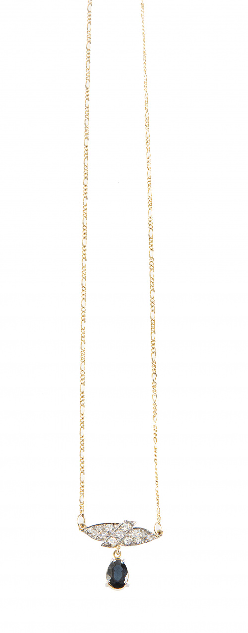 Pendentif con placa ojival de brillantes y zafiro de talla 