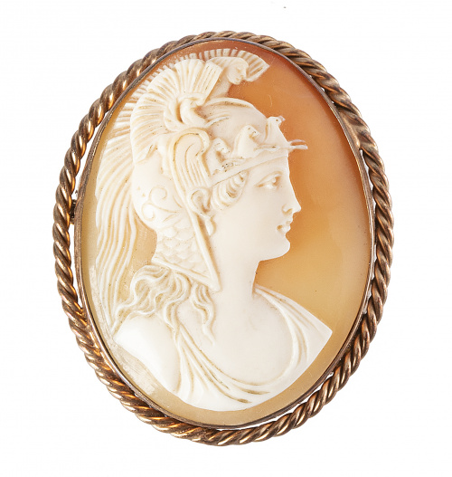 Broche camafeo S. XIX con perfil de Diosa Atenea tallado en