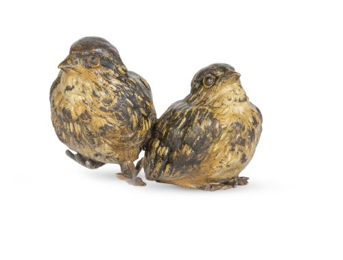 Dos pajaritos de bronce esmaltado.Viena, marcado Geschutz