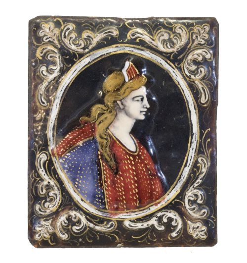 Placa de esmalte con dama.Limoges, S. XIX.