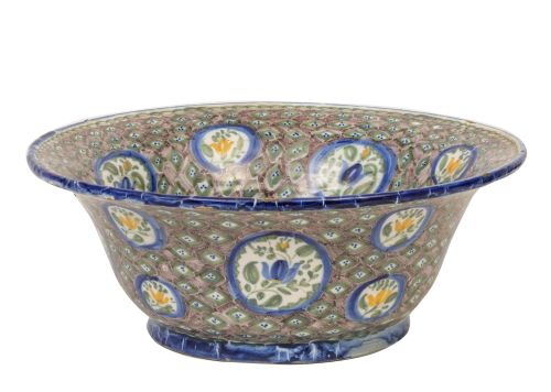 Cuenco de cerámica esmaltada con decoración de flores en me