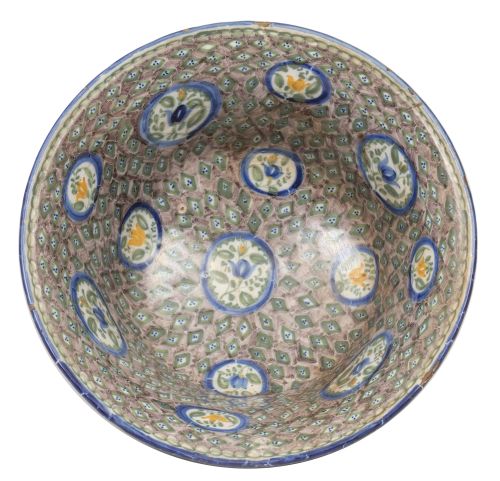 Cuenco de cerámica esmaltada con decoración de flores en me