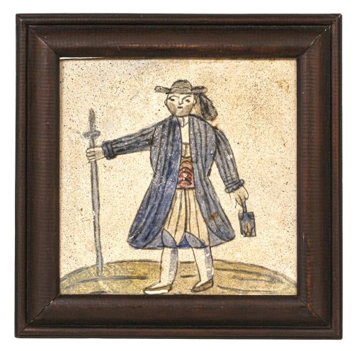 Azulejo de cerámica esmaltada con personaje masculino.Lev