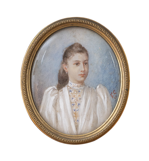 F. G. (Escuela española, siglo XIX)Retrato de dama con ve