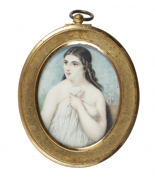 PAREJA (Escuela española, siglo XIX)Retrato de dama sobre