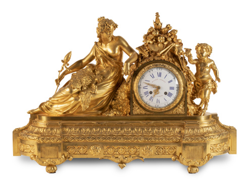"Julien Le Roy París".Reloj de bronce dorado con figura f
